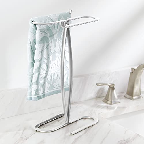 mDesign Decorative Modern Metal Fingertip, Hand Towel Holder Stand - for Bathroom Vanity Countertops to Display and Store Small Guest Towels - 2-Sided, 14" High, 2 Pack - Chrome