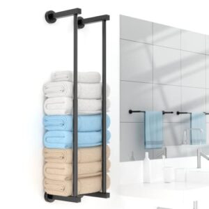 retractable towel racks for bathroom wall mounted, bathroom towel storage, hand towel holder for bathroom decor, metal bath towel holder organizer, shelves for towels in bathroom, set of 2 (black)