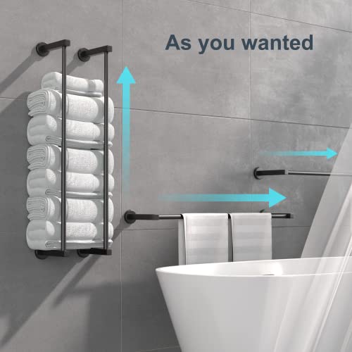 Retractable Towel Racks for Bathroom Wall Mounted, Bathroom Towel Storage, Hand Towel Holder for Bathroom Decor, Metal Bath Towel Holder Organizer, Shelves for Towels in Bathroom, Set of 2 (Black)