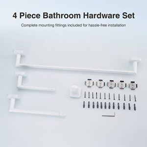 White Bathroom Hardware Accessories Set 4 Piece Wall Mounted Towel Bar Bath Towel Rail Cloth Rack Assemble, Stainless Steel