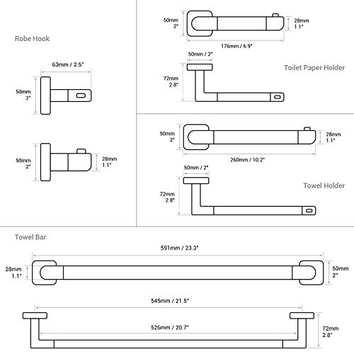 White Bathroom Hardware Accessories Set 4 Piece Wall Mounted Towel Bar Bath Towel Rail Cloth Rack Assemble, Stainless Steel