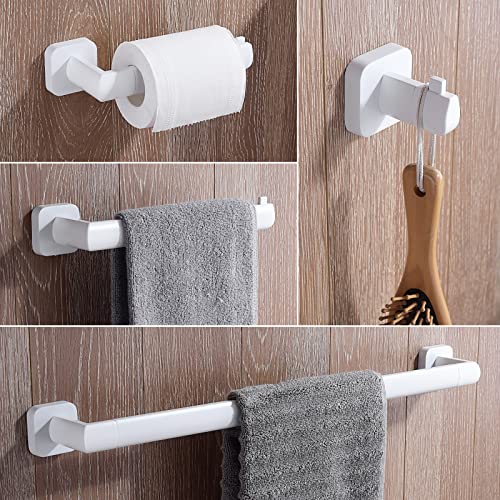 White Bathroom Hardware Accessories Set 4 Piece Wall Mounted Towel Bar Bath Towel Rail Cloth Rack Assemble, Stainless Steel