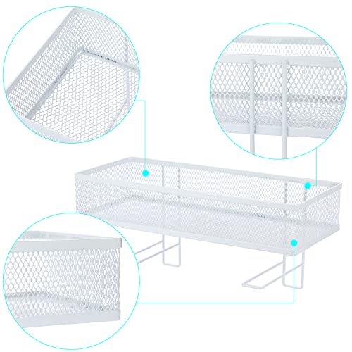 BSTKEY Metal Mesh Bathroom Over The Toilet Storage Shelf, Bathroom Storage Rack Toilet Tank Shelf Organizer with 2 Adhesive Hooks, Restroom Organizers Toilet Storage No Drilling Space Saver, White