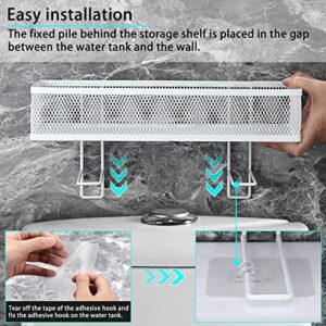 BSTKEY Metal Mesh Bathroom Over The Toilet Storage Shelf, Bathroom Storage Rack Toilet Tank Shelf Organizer with 2 Adhesive Hooks, Restroom Organizers Toilet Storage No Drilling Space Saver, White