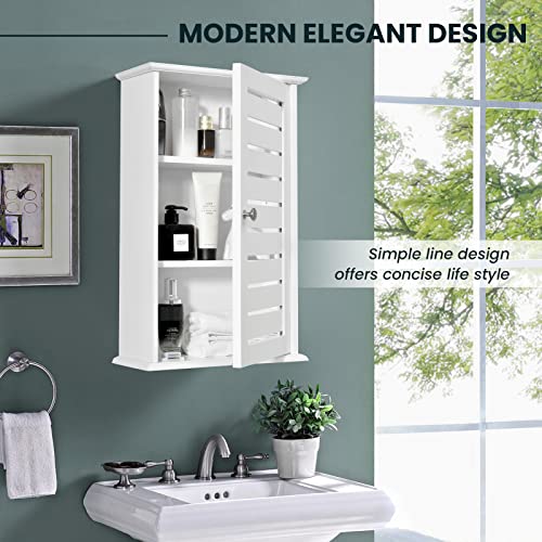 COSTWAY Wall Mounted Bathroom Cabinet, Wooden Storage Cabinet with 2 Adjustable Shelves and Reversible Door, Versatile Hanging Medicine Cabinet for Living Room, Kitchen, Entryway (White)