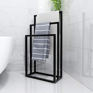 tsly metal towel rack 3 bars freestanding drying shelf 3 tier storage organizer washcloths holder for bathroom (black)