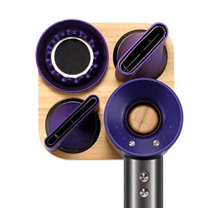 jubeco wood wall mount holder for dyson hair dryer, wood + metal wall bracket frame for dyson supersonic hair dryer. (bamboo)