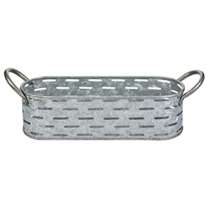 MyGift Rustic Galvanized Metal Storage Basket with Handles, Farmhouse Style Perforated Bathroom Potpourri Holder, Toiletries Organizer Bin - Handcrafted in India