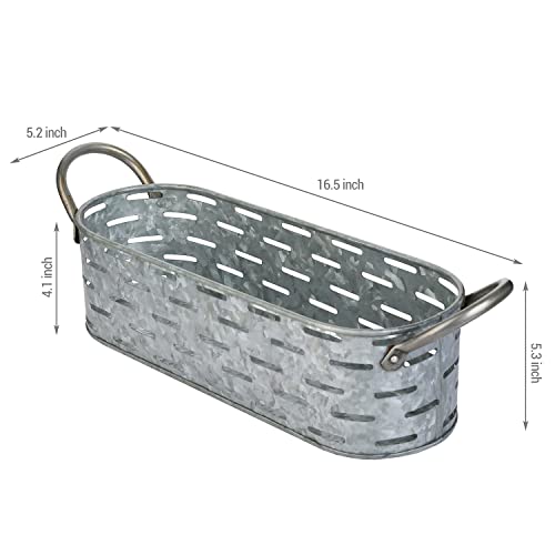 MyGift Rustic Galvanized Metal Storage Basket with Handles, Farmhouse Style Perforated Bathroom Potpourri Holder, Toiletries Organizer Bin - Handcrafted in India