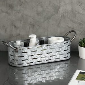 MyGift Rustic Galvanized Metal Storage Basket with Handles, Farmhouse Style Perforated Bathroom Potpourri Holder, Toiletries Organizer Bin - Handcrafted in India