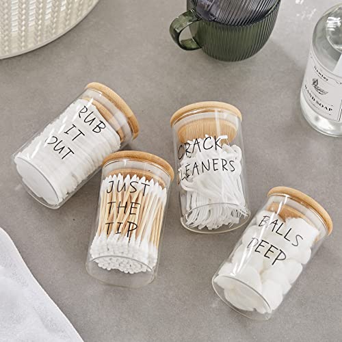 Tessco 4 Pack Glass Qtip Holder Clear Apothecary Jars with Lids 10 oz Farmhouse Bathroom Decor Bathroom Organization Cotton Swab Holder Glass Jars for Bathroom Dispenser Containers Accessories