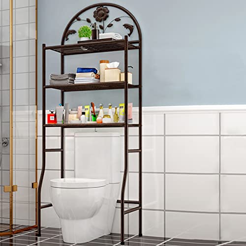 Over The Toilet Storage, LYNICESHOP 3 Tier Bathroom Over The Toilet Space Saver, Bathroom Storage Organizer Free Standing Toilet Shelf Rack, Heavy Duty Iron Bathroom Organizer Over The Toilet (Bronze)