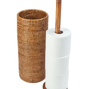 KOUBOO 3 Rolls La Jolla Hand Woven Rattan Toilet Roll Stand, Honey Brown