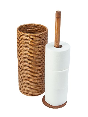 KOUBOO 3 Rolls La Jolla Hand Woven Rattan Toilet Roll Stand, Honey Brown