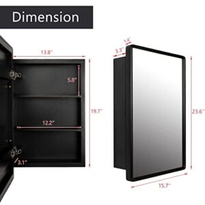 Medicine Cabinet Bathroom Mirror, 24''x16'' Farmhouse Wood Frame Bathroom Medicine Cabinet with Mirror, Vanity Mirrors Recess or Surface Mounted Installation (Black)