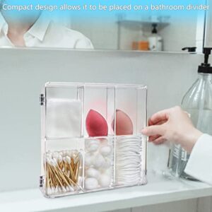 MYITYARD Qtip Holder, 6 Compartments Cotton Ball and Swab and Pad Dispenser with Lid, Clear Plastic Q-tip Storage Organizer for Bathroom Vanity Bedroom Dressing Countertop