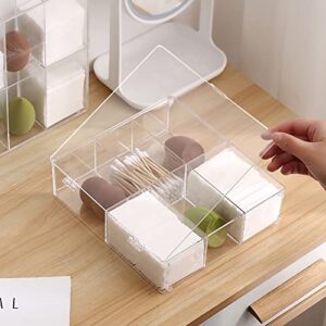 MYITYARD Qtip Holder, 6 Compartments Cotton Ball and Swab and Pad Dispenser with Lid, Clear Plastic Q-tip Storage Organizer for Bathroom Vanity Bedroom Dressing Countertop