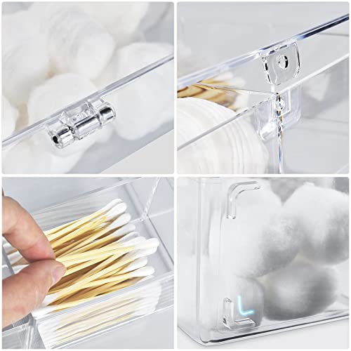 MYITYARD Qtip Holder, 6 Compartments Cotton Ball and Swab and Pad Dispenser with Lid, Clear Plastic Q-tip Storage Organizer for Bathroom Vanity Bedroom Dressing Countertop