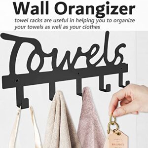 Towels Rack Hanger 5 Hooks Organizer Wall Mount Holder Black Metal Rustproof and Waterproof for Bathroom Storage Rack to Hang Your Towels Robes Clothing Black Space Saving