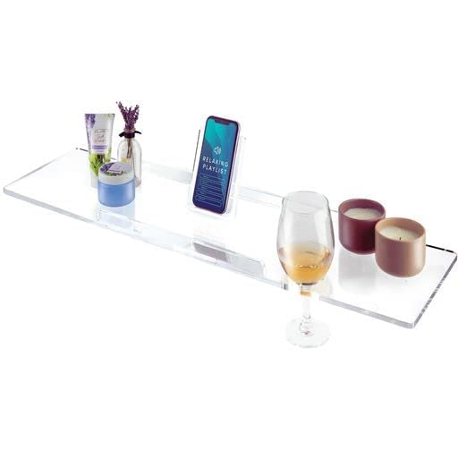 Rebecca Luxurious Bath, 38" Clear Bathtub Tray Caddy Tub Shelf - Spa Board Luxury Bathroom Bath tub Table - Waterproof Acrylic Tub Caddy Fits Across Bathtubs - Book Rack, iPad and Wine Glass Holder