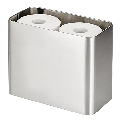 mDesign Deep Steel Floor Stand Toilet Paper Organizer, 4-Roll Tissue Storage Holder Container Bin for Bathroom, Fits Under Sink, Vanity, Shelf, In Cabinet, or Corner, Mirri Collection - Brushed/Chrome