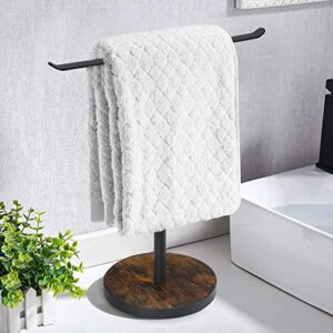 YINMIT Hand Towel Holder Stand, Bathroom Countertop Towel Rack with Wooden Base, Freestanding Kitchen Towel Rack, Heavy Duty T-Shape Face Towel Stand for Bathroom, Kitchen, Vanity (Style A)