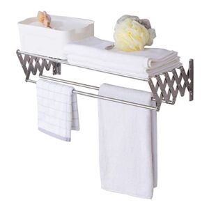 towel rack wall mounted retractable bathroom towel drying rack, stainless steel space-saving towel holder with towel bars