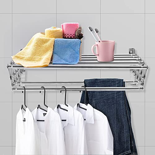 Towel Rack Wall Mounted Retractable Bathroom Towel Drying Rack, Stainless Steel Space-Saving Towel Holder with Towel Bars