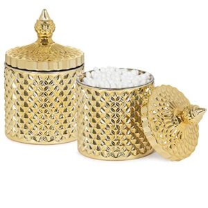 vnesse dispenser apothecary jars bathroom - qtip holder storage canister clear glass jars for cotton ball cotton swab qtips cotton rounds (2 x gold)