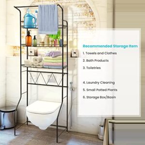 sanheshun Bathroom Organizer Over The Toilet Storage, 4-Tier Bathroom Shelves Over Toilet Shelf Above Toilet Storage Rack Freestanding Bathroom Space Saver with Adjustable Shelves and Baskets, Black