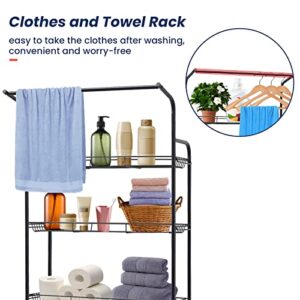 sanheshun Bathroom Organizer Over The Toilet Storage, 4-Tier Bathroom Shelves Over Toilet Shelf Above Toilet Storage Rack Freestanding Bathroom Space Saver with Adjustable Shelves and Baskets, Black