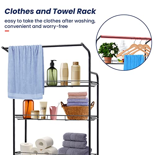 sanheshun Bathroom Organizer Over The Toilet Storage, 4-Tier Bathroom Shelves Over Toilet Shelf Above Toilet Storage Rack Freestanding Bathroom Space Saver with Adjustable Shelves and Baskets, Black