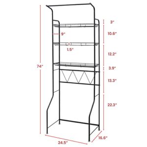 sanheshun Bathroom Organizer Over The Toilet Storage, 4-Tier Bathroom Shelves Over Toilet Shelf Above Toilet Storage Rack Freestanding Bathroom Space Saver with Adjustable Shelves and Baskets, Black