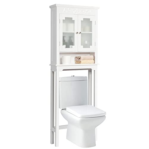 Giantex Over The Toilet Bathroom Space Saver, 3-Shelf Bathroom Organizer, Free Standing Toilet Rack with Adjustable Inner Shelf Bathroom Storage Cabinet (White)