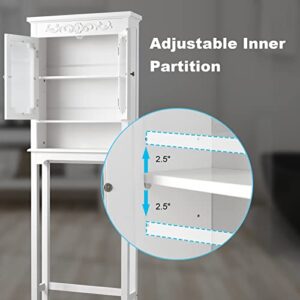 Giantex Over The Toilet Bathroom Space Saver, 3-Shelf Bathroom Organizer, Free Standing Toilet Rack with Adjustable Inner Shelf Bathroom Storage Cabinet (White)