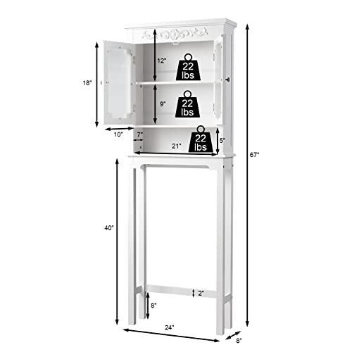 Giantex Over The Toilet Bathroom Space Saver, 3-Shelf Bathroom Organizer, Free Standing Toilet Rack with Adjustable Inner Shelf Bathroom Storage Cabinet (White)