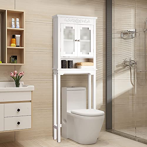 Giantex Over The Toilet Bathroom Space Saver, 3-Shelf Bathroom Organizer, Free Standing Toilet Rack with Adjustable Inner Shelf Bathroom Storage Cabinet (White)