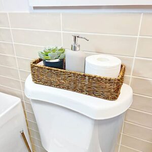 Aevtih Rattan Basket for Toilet Paper, Baskets for Storage with Built-in Handles, Bathroom Basket & Towel Storage, Basket for Toilet Tank Top Paper