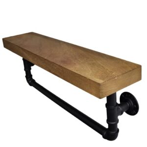 industrial hand towel holder & shelf, 24" x 6" rustic farmhouse pipe shelving decor, perfect for bathrooms, vintage black iron metal pipe