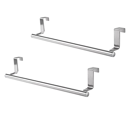 2Pcs Towel Rack Over Door, Towel Bar Hanging Holder, Stainless Steel Bathroom Kitchen Cabinet Towel Rag Rack, Shelf Hanger