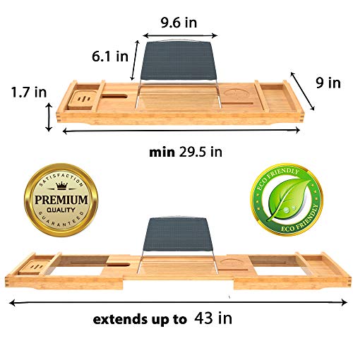 Luxury Bamboo Bathtub Caddy Tray, 1-2 Person SPA Bath and Bed Time, Adjustable Bathroom Bath Tub Organizer with Extending Sides Wine Glass Holder Book or Tablet Stand, Gift Bath Accessories for Women