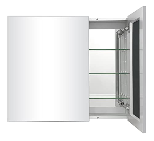 FOMAYKO Aluminum Bathroom Medicine Cabinet with Farmhouse Silver Metal Framed 30(H) x26(W) Inches Double Door Recess or Surface Mount Mirror Cabinet for Bathroom Toilet Kitchen