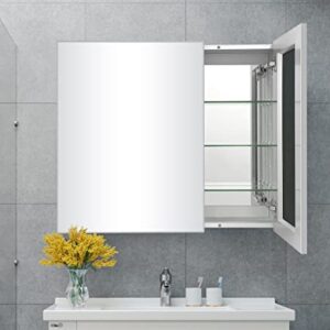 FOMAYKO Aluminum Bathroom Medicine Cabinet with Farmhouse Silver Metal Framed 30(H) x26(W) Inches Double Door Recess or Surface Mount Mirror Cabinet for Bathroom Toilet Kitchen