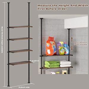 innotic Over The Toilet Storage, 4-Tier Adjustable Wooden Bathroom Organizer Shelves, 99 to 118 Inch Tall, Load Capacity 44 lb per Tier, Space Saver, Anti-Slip, Easy to Assemble, Vintage Brown