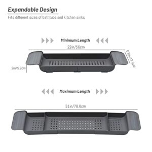 2 Pack Expandable Caddy Bath Tray for Tub, Multifunctional Drain Bathtub Shelf with Non-Slip Extending Grip for Tub Against Wall, Kitchen Dish Drying, Tub Organizer with Foldable Storage Baskets