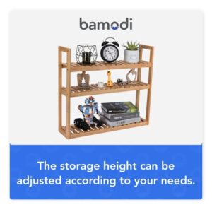 Bamodi Bamboo Bathroom 3 Tier Shelf - Multi-Shelves Bathroom Rack - Open Shelf Organizer for Kids Bedroom, Living Room, Office, Kitchen - Standing Storage Display Shelf for Towel, Book, Decor