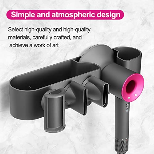 NINEBIRD Wall Mount Bracket for Dyson Supersonic Hair Dryer Series Free Punch Wall Hanging Holder,Bathroom Hair Dryer Diffuser and Nozzle Storage Rack Organizer, Black