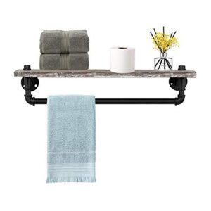 bstgifts industrial pipe shelf with towel bar，wall mounted shelving with towel bar rack for bathroom, wood rack