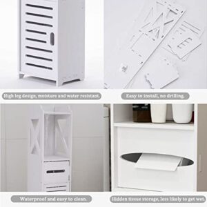 RUILOGOD Small Bathroom Storage Cabinet with Doors and Shelves Narrow Bathroom Cabinet Slim Bathroom Organizer Cabinet White YSBG-01 YSBG-01