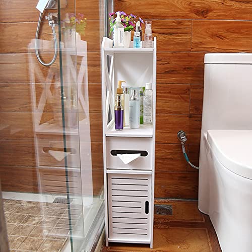 RUILOGOD Small Bathroom Storage Cabinet with Doors and Shelves Narrow Bathroom Cabinet Slim Bathroom Organizer Cabinet White YSBG-01 YSBG-01